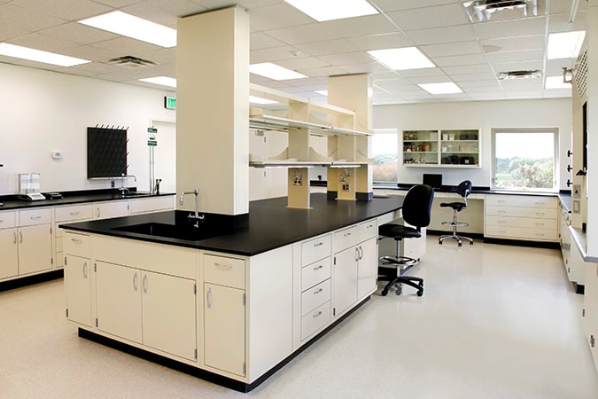 Science lab tables with sinks