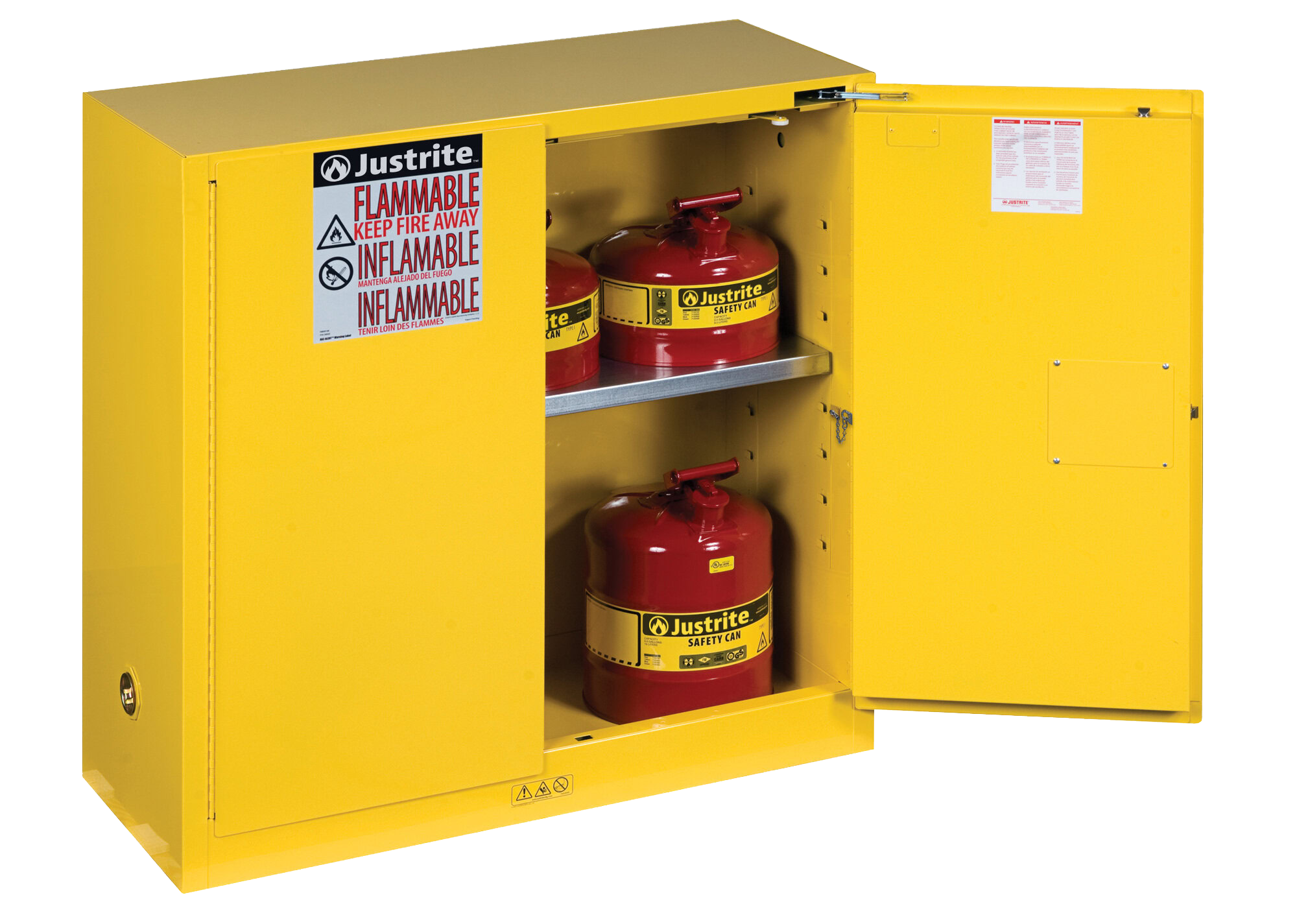 30 Gallon, 1 Shelf, 2 Doors, Self Close, Flammable Cabinet, Sure-Grip® EX, Yellow