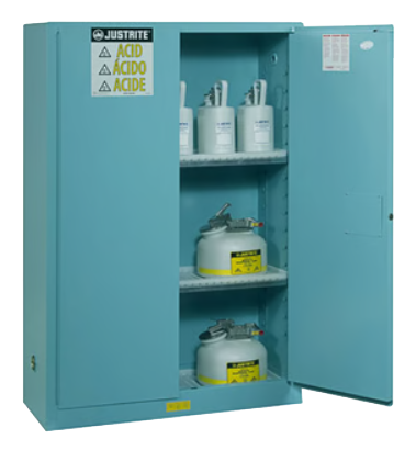 90 Gallon, 1 Shelf, 1 Bi-Fold Self-Close Door, Corrosives/Acid Steel Safety Cabinet, Sure-Grip® EX, Blue